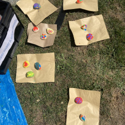 Painted rocks drying in the sun