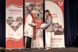 Julie Andrews, Christchurch Transitional Cathedral, with her Award