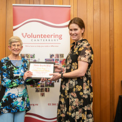 Sandra Palmer, from Christchurch Hospital Volunteers, receiving her Award