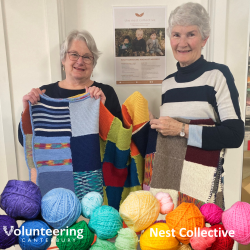 Two members of Nest Collective with their Knit for Purpose blankets