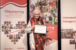Julie Andrews, Christchurch Transitional Cathedral, with her Award