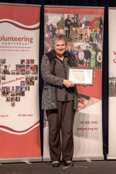 Pam McQuillan, Age Concern Canterbury, with her Award