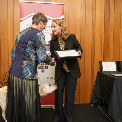 Petronella Spicer, from Lifeline Aotearoa, receiving an Award