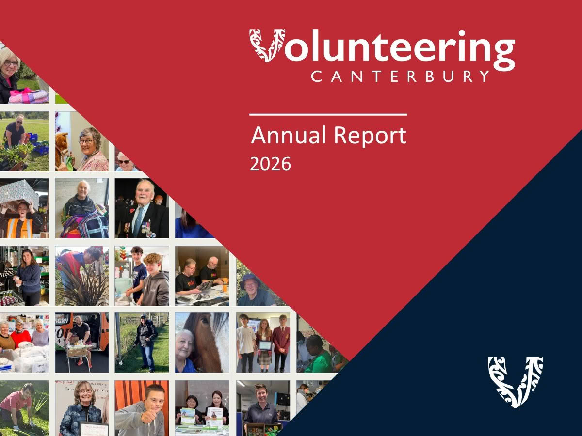 Graphic showing the front page of Volunteering Canterbury's 2026 Annual Report.