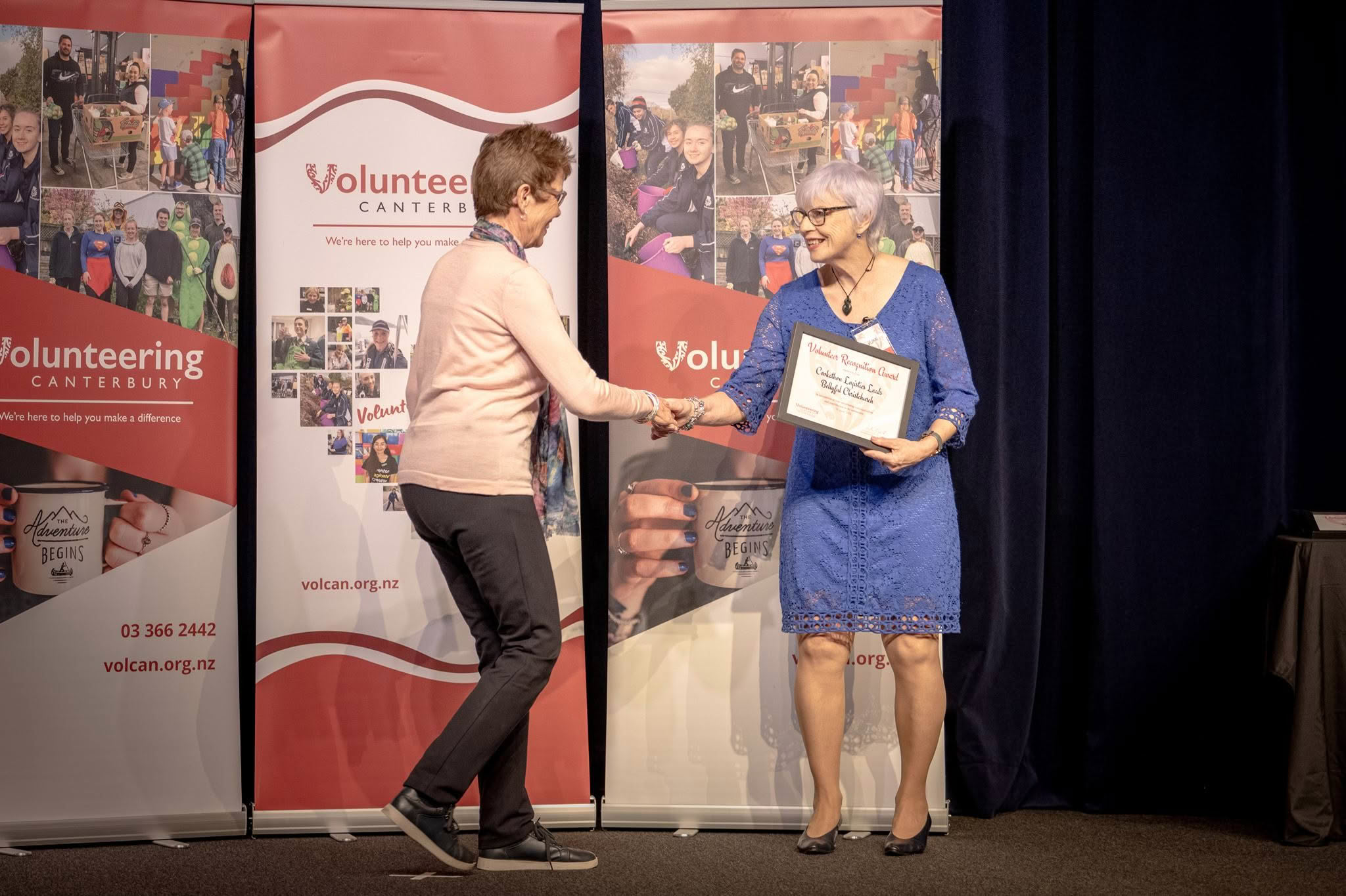 Cookathon Logistics Leads, Bellyful Christchurch, receiving a Volunteer Recognition Award at the 2026 ceremony.
