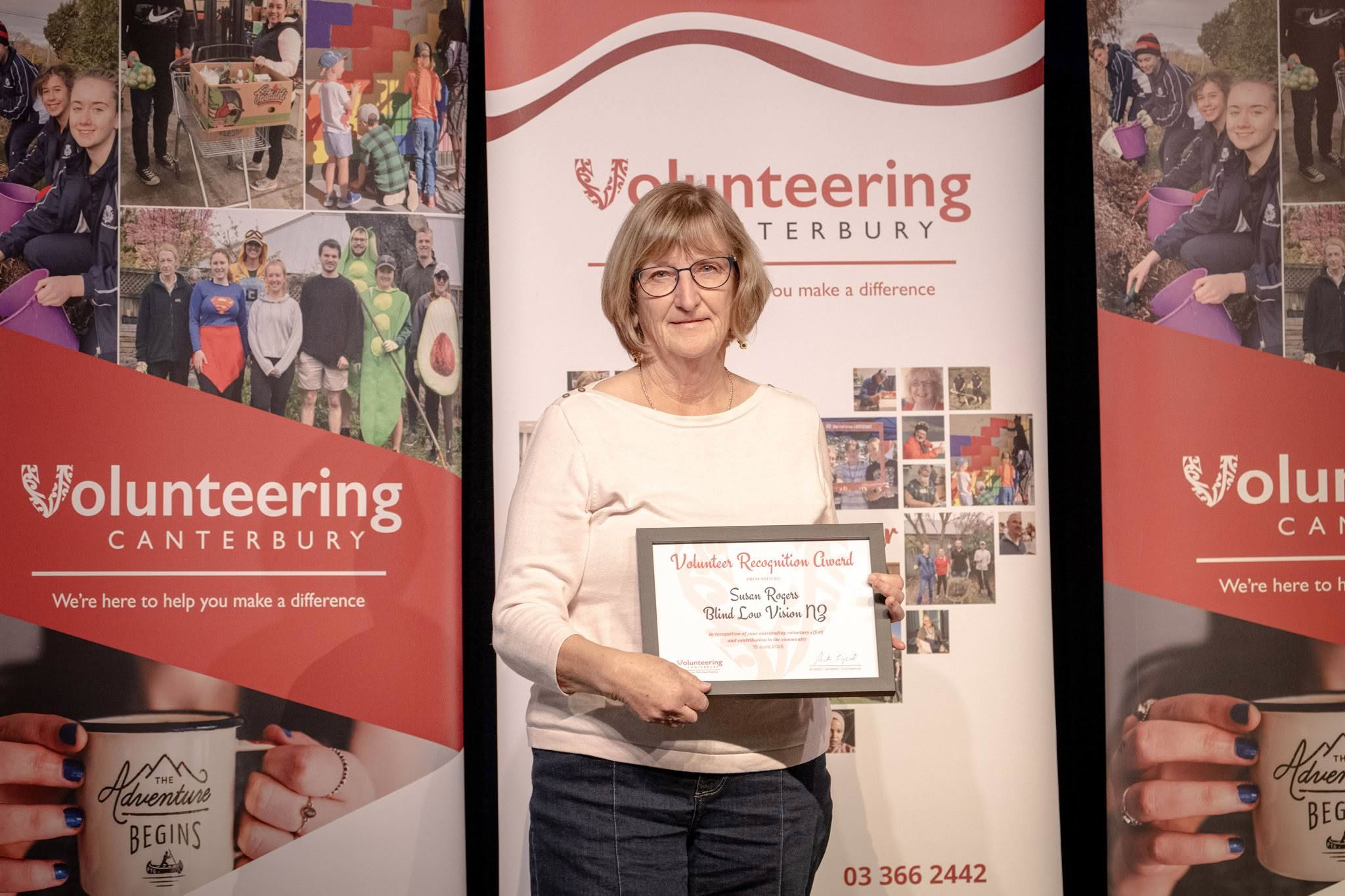 Susan Rogers, Blind Low Vision NZ, receiving a Volunteer Recognition Award at the 2026 ceremony.