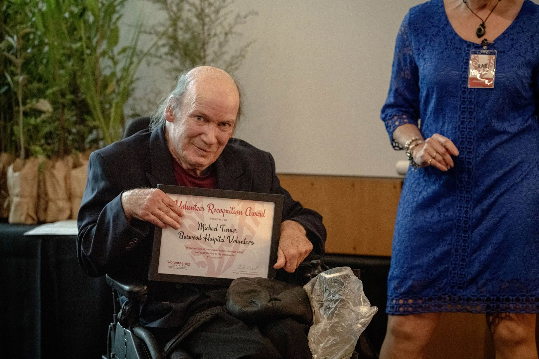 Michael Turner, Burwood Hospital Volunteers, receiving a Volunteer Recognition Award at the 2026 ceremony.