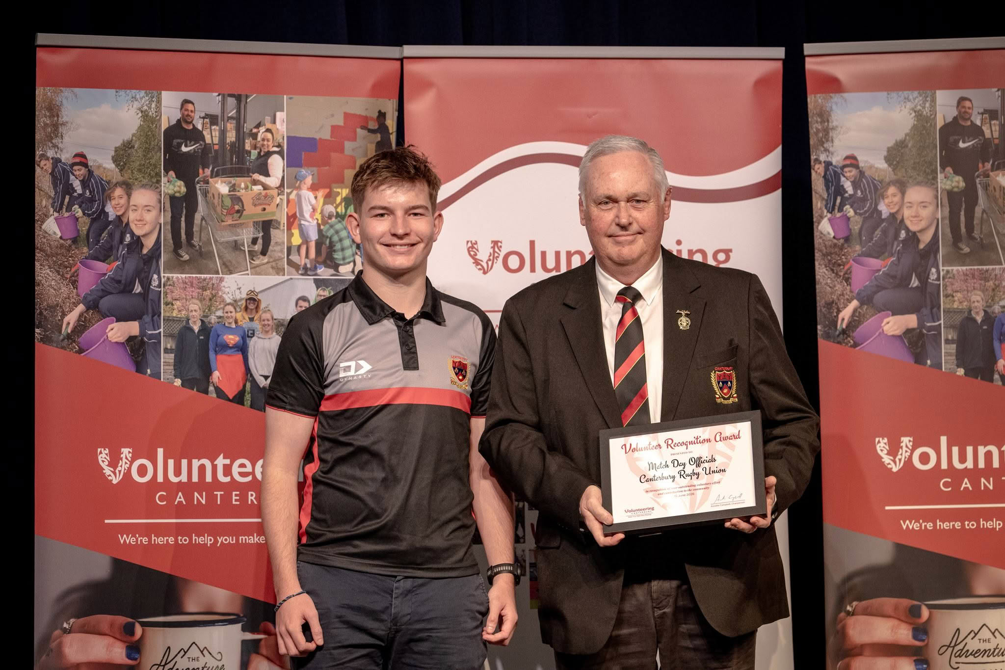 Match Day Officials, Canterbury Rugby Union, receiving a Volunteer Recognition Award at the 2026 ceremony.