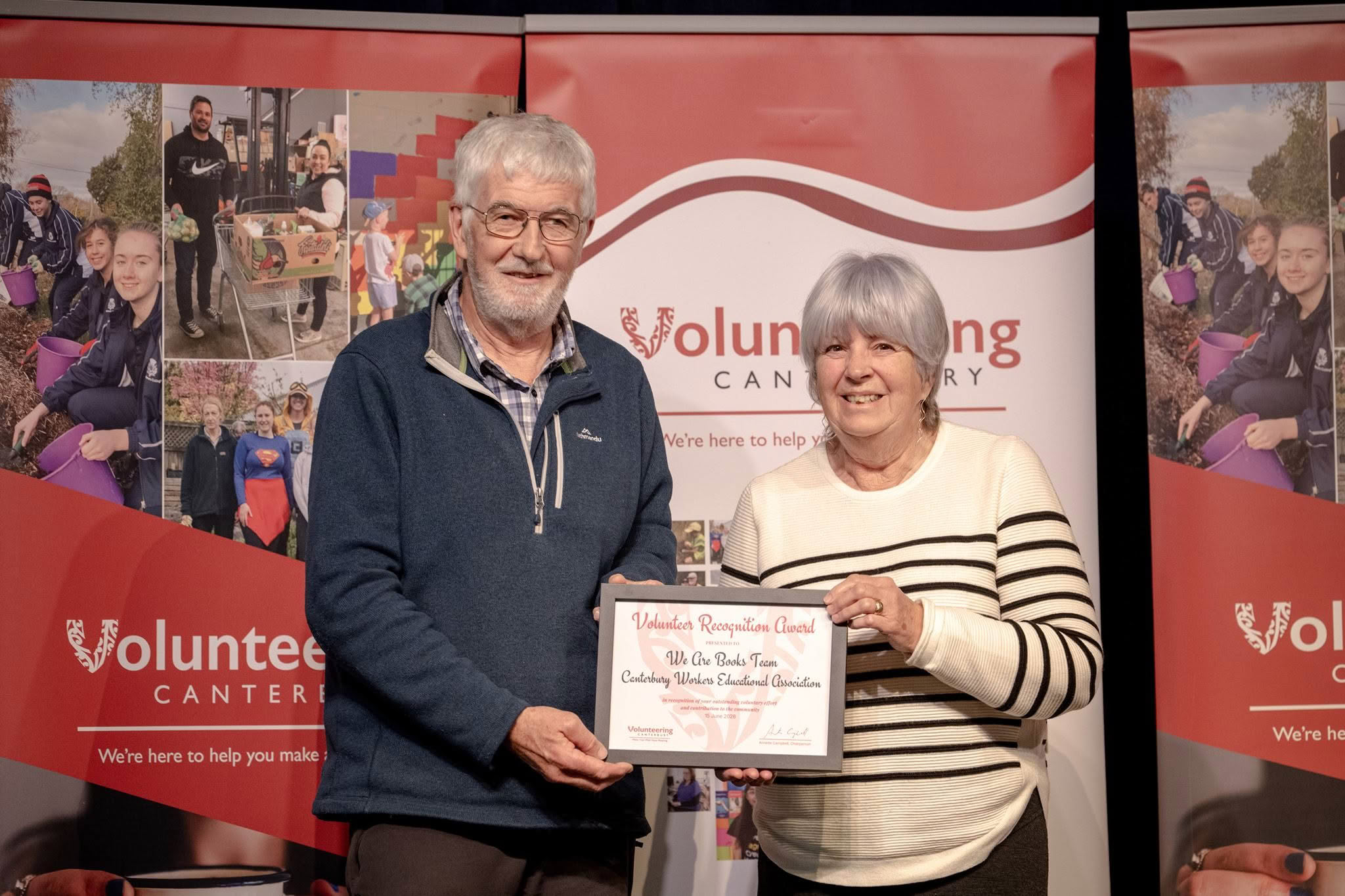 We Are Books Team, Canterbury Workers Educational Association, receiving a Volunteer Recognition Award at the 2026 ceremony.