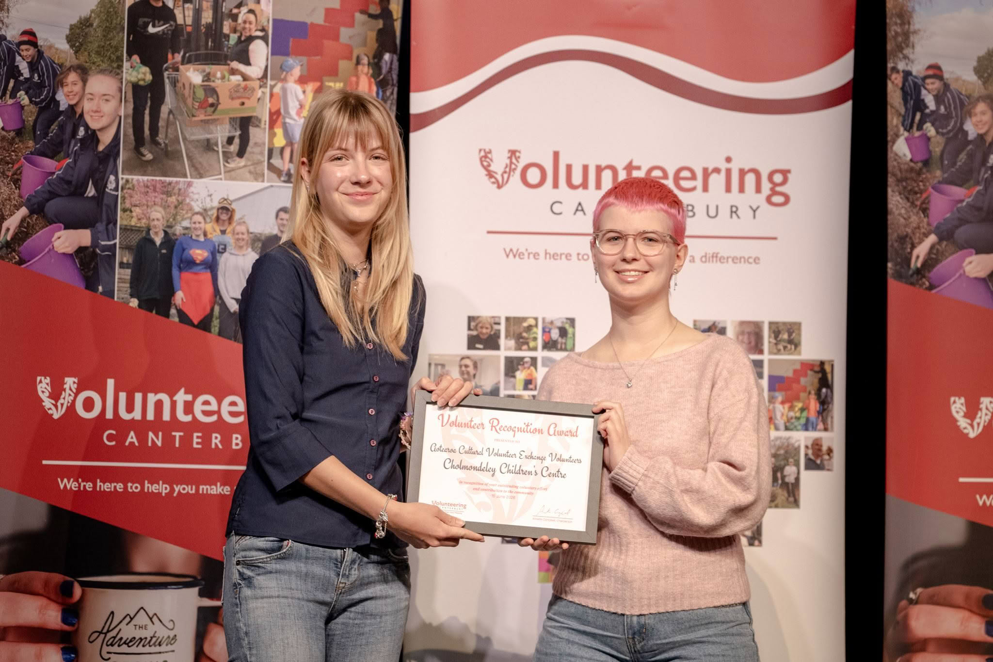 Aotearoa Cultural Volunteers Exchange Volunteers, Cholmondeley Children's Centre, receiving a Volunteer Recognition Award at the 2026 ceremony.