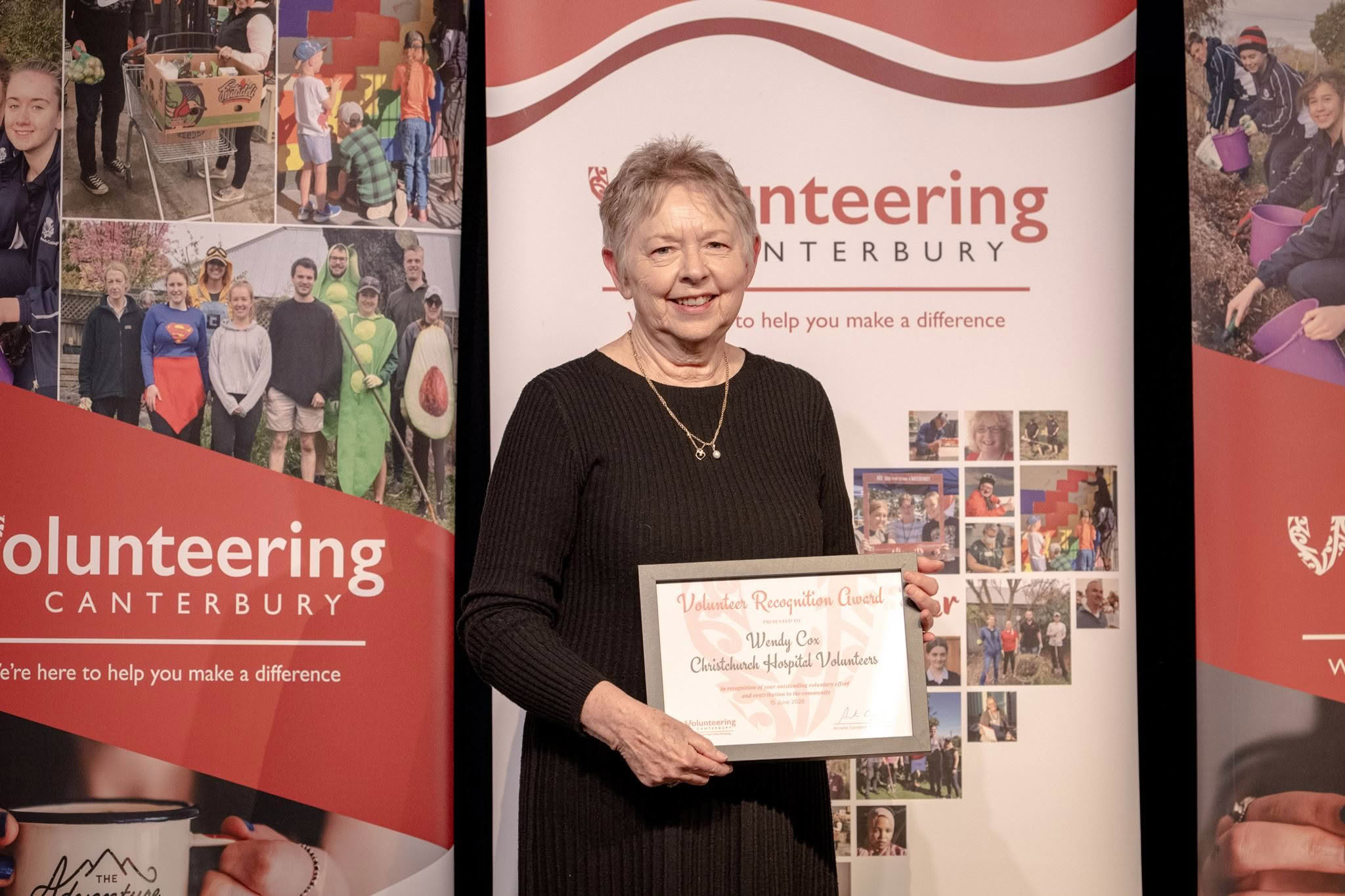 Wendy Cox, Christchurch Hospital Volunteers, receiving a Volunteer Recognition Award at the 2026 ceremony.