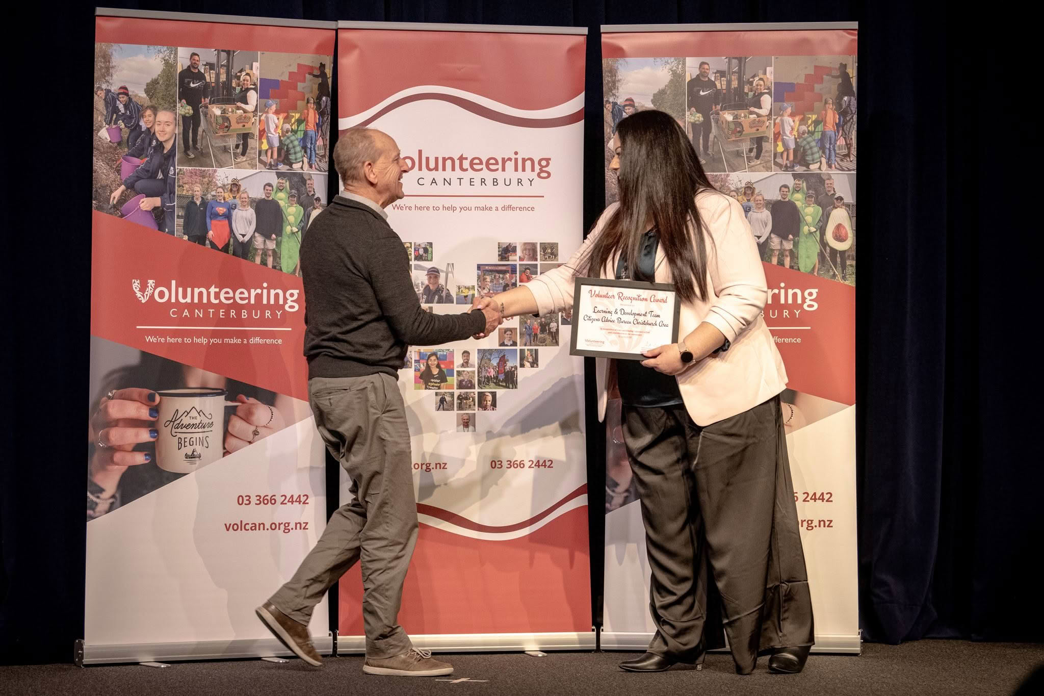 Learning and Development Team, Citizens Advice Bureau Christchurch Area, receiving a Volunteer Recognition Award at the 2026 ceremony.