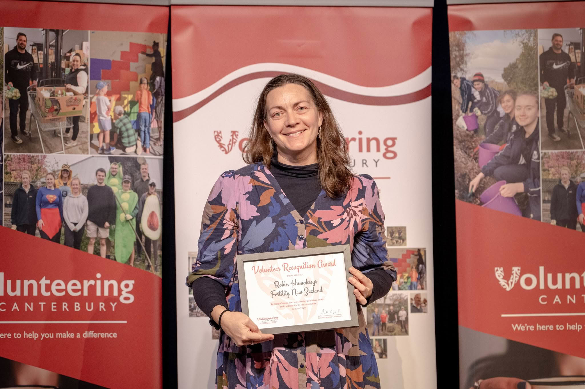 Robin Humphreys, Fertility New Zealand, receiving a Volunteer Recognition Award at the 2026 ceremony.