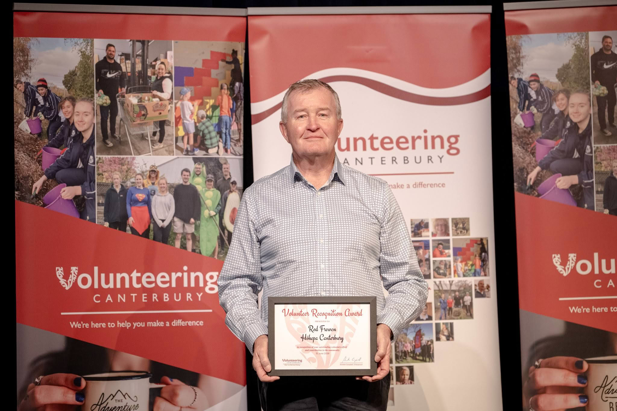 Rod Frewen, Hohepa Canterbury, receiving a Volunteer Recognition Award 2026.