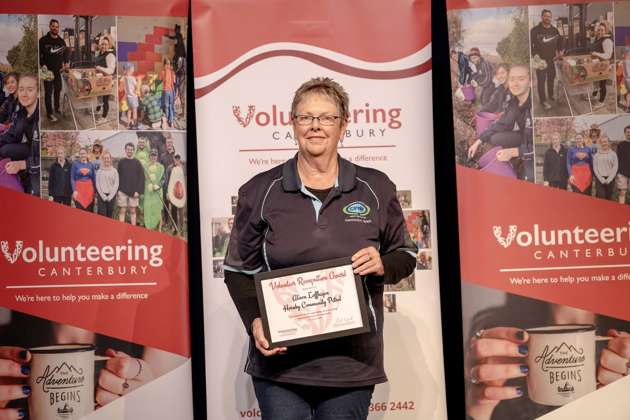 Alison Loffhagen, Hornby Community Patrol, receiving a Volunteer Recognition Award 2026.