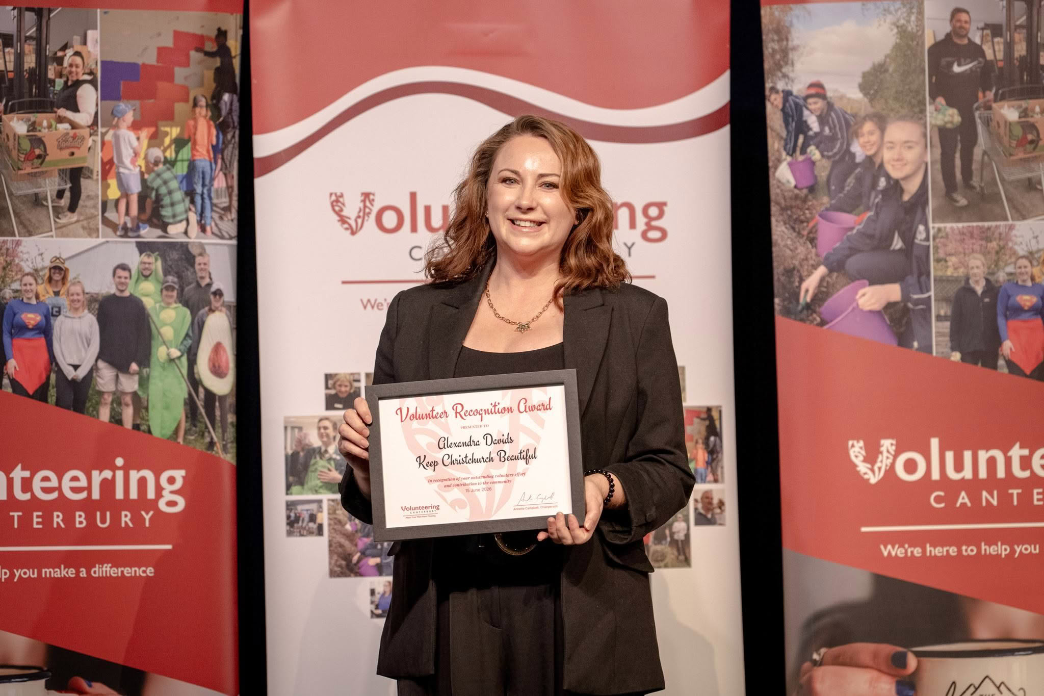 Alexandra Davids, Keep Christchurch Beautiful, receiving a Volunteer Recognition Award 2026.