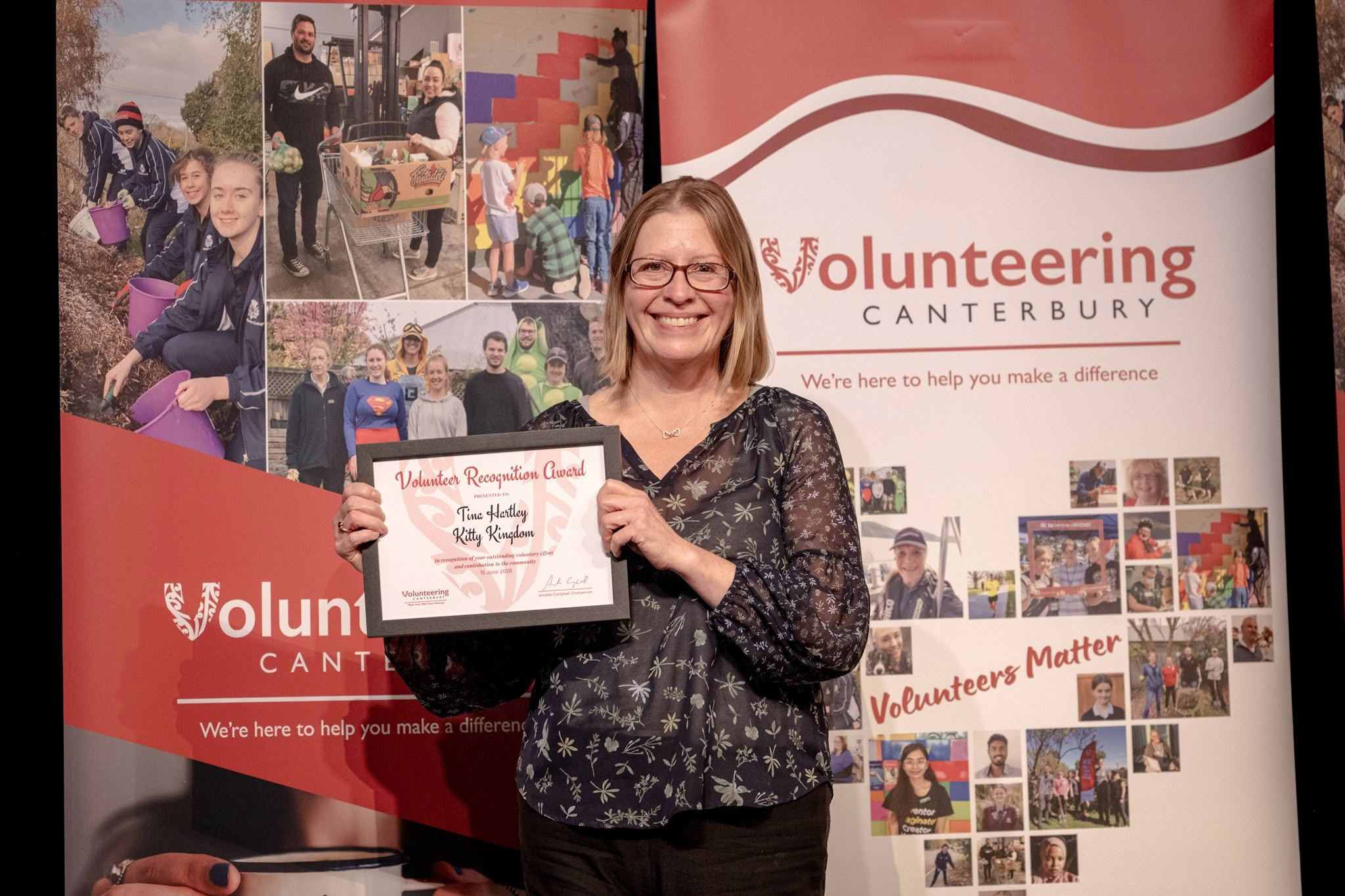 Tina Hartley, Kitty Kingdom, receiving a Volunteer Recognition Award 2026.
