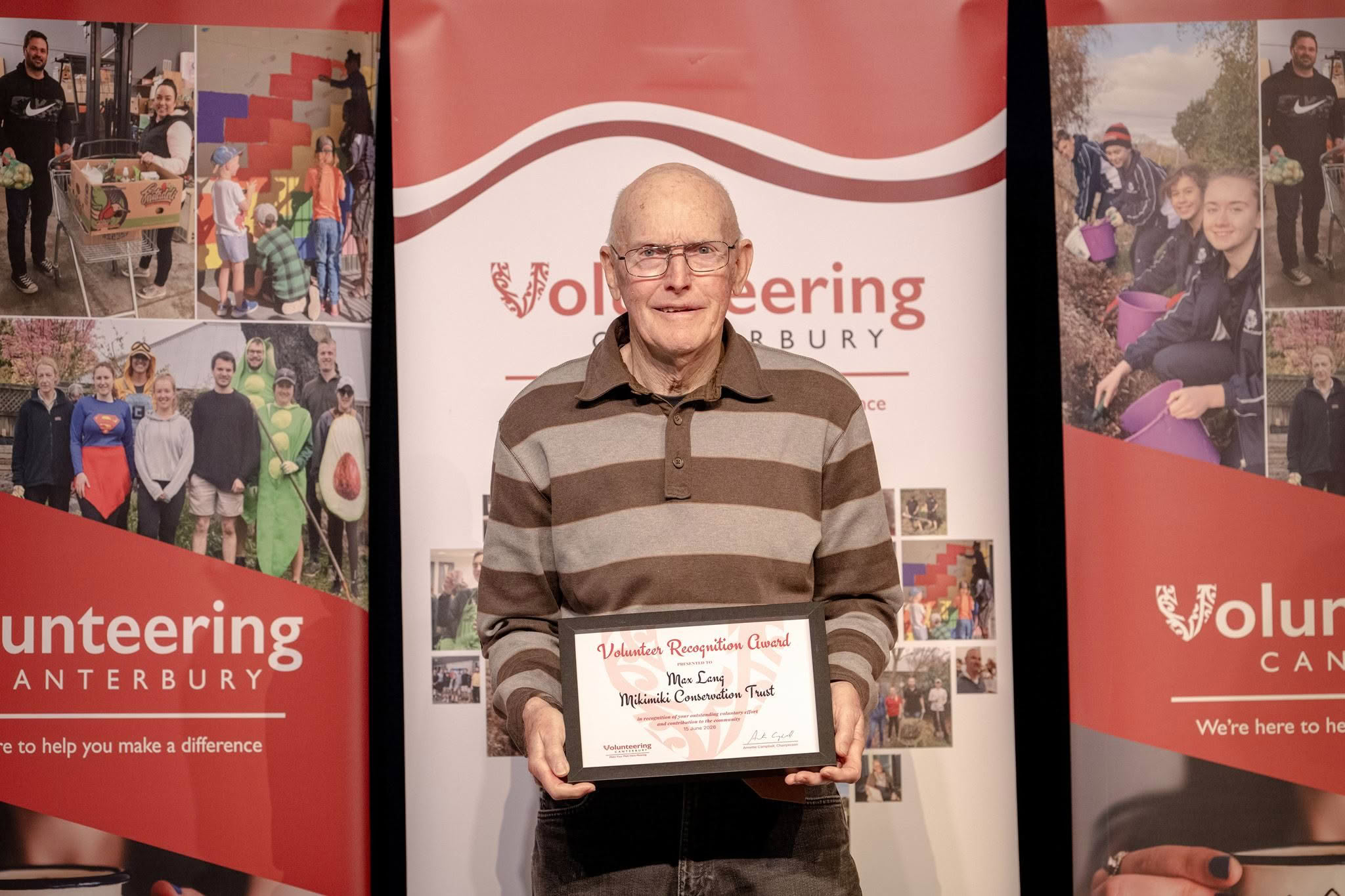 Max Lang, Mikimiki Conservation Trust, receiving a Volunteer Recognition Award 2026.