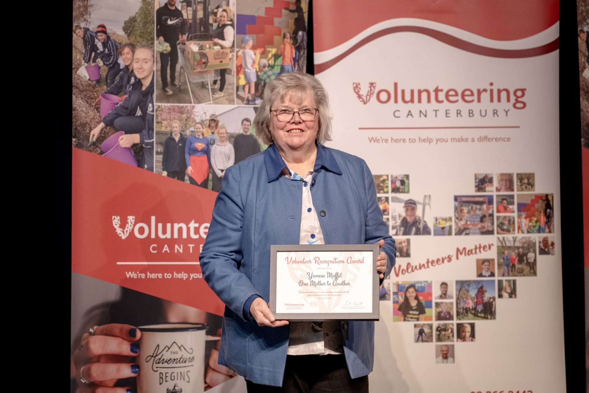 Yvonne Moffat, One Mother to Another, receiving a Volunteer Recognition Award 2026.