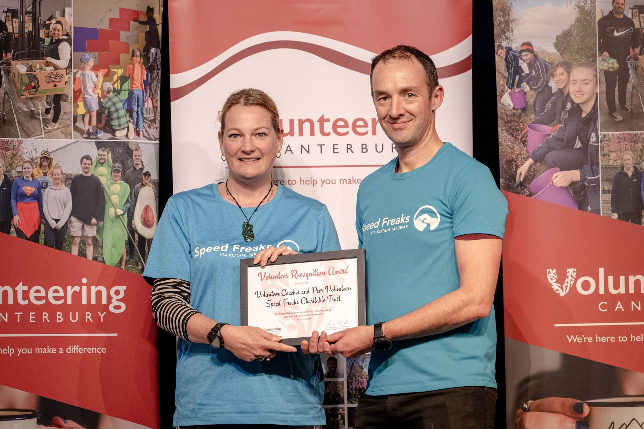 Volunteer Coaches and Peer Volunteers, Speed Freaks Charitable Trust, receiving a Volunteer Recognition Award 2026.