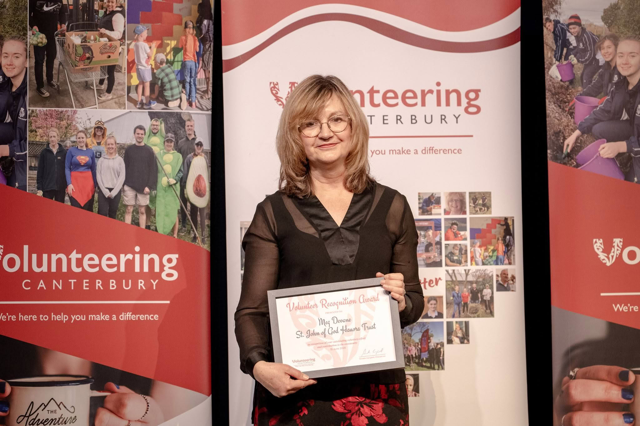 Meg Devane, St John of God Hauora Trust, receiving a Volunteer Recognition Award 2026.