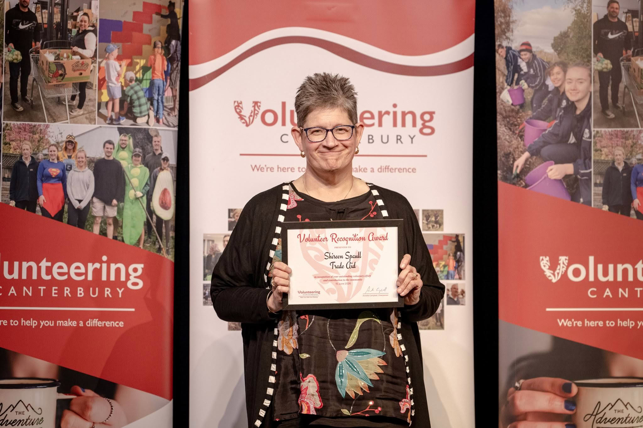 Shireen Spaull, Trade Aid, receiving a Volunteer Recognition Award 2026.