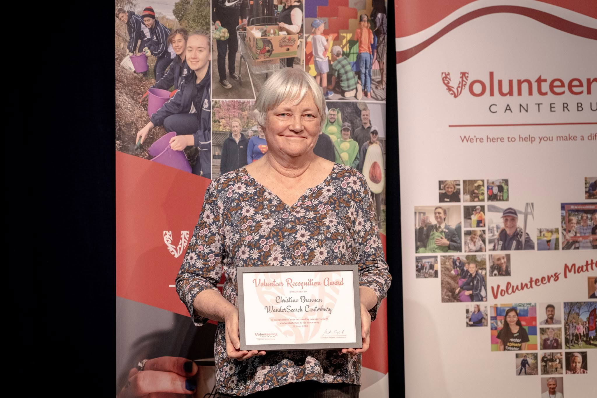 Christine Brennan, WanderSearch Canterbury, receiving a Volunteer Recognition Award 2026.