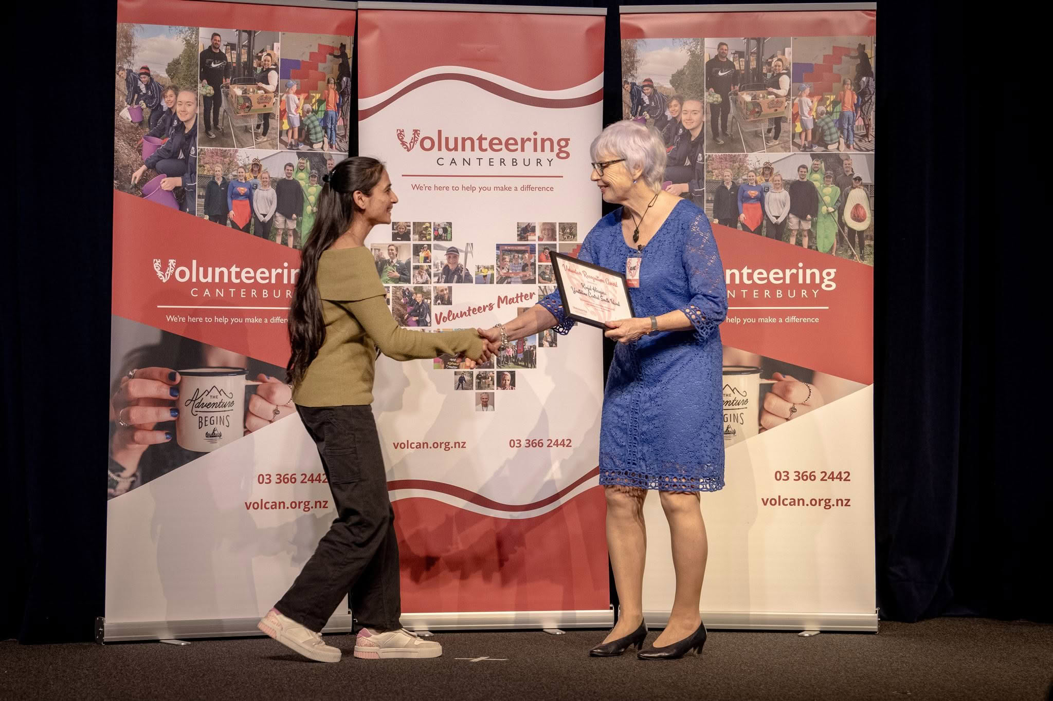Kinjal Hirapara, Youthline Central South Island, receiving a Volunteer Recognition Award 2026.