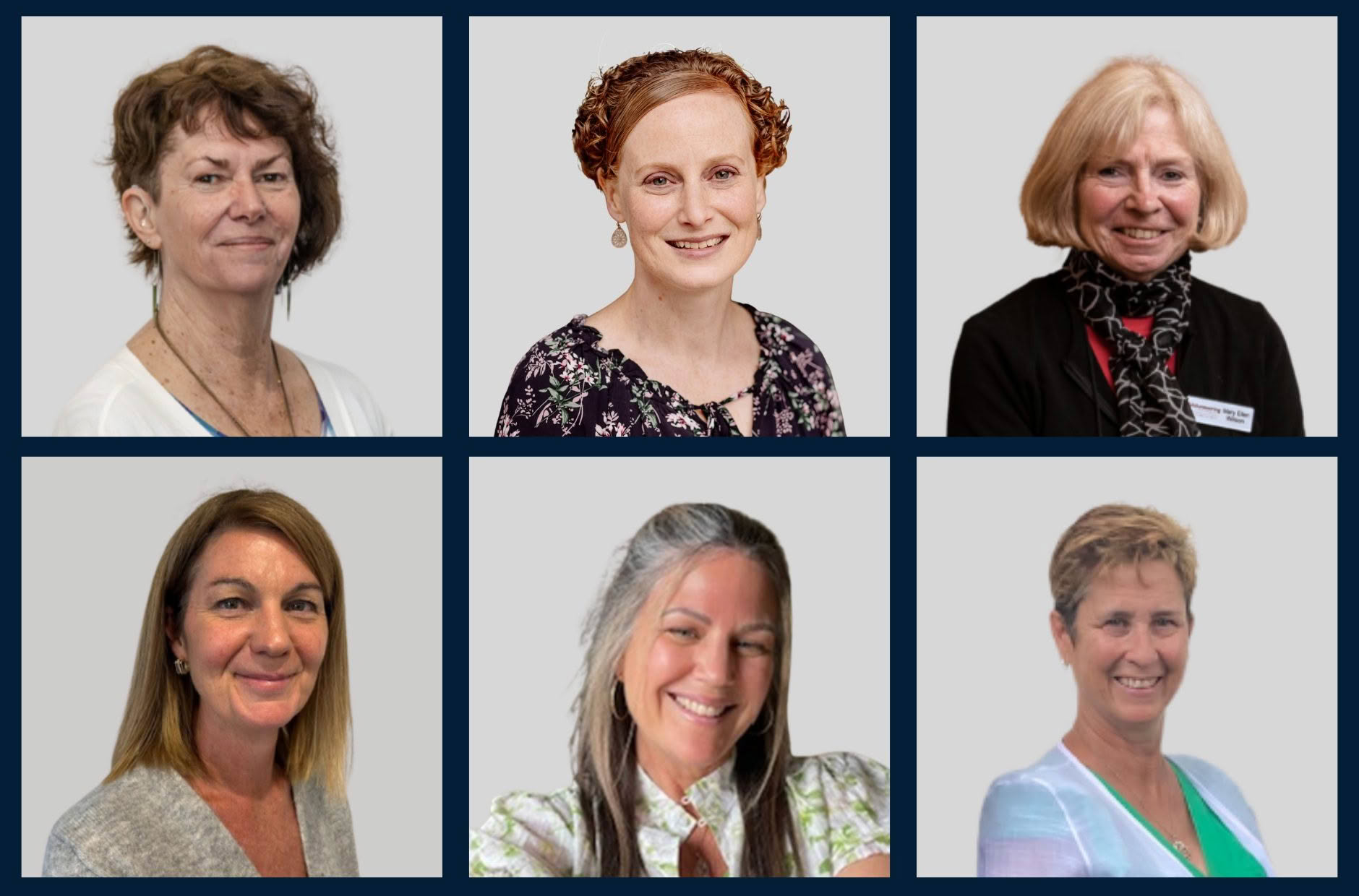 Collage of team images. From top left: Glenda Martin, Tammy Dodgshun, Mary-Ellen Wilson, Nicola Flintoff, Nicki Carter, Sandi van Barneveld.